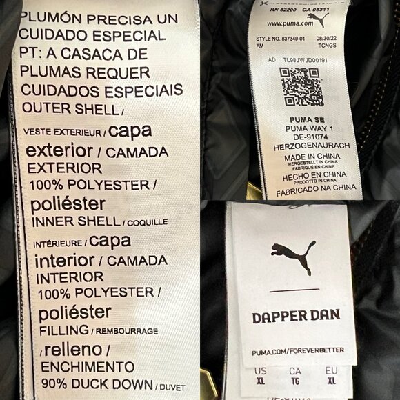 NWT Puma x Dapper Dan Men Black Grey Reversible Duck Down Puffer Jacket Size XL - Picture 12 of 16
